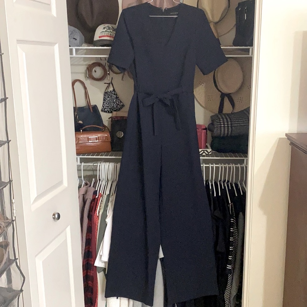 Banana Republic Blue Belted V-Neck Jumpsuit